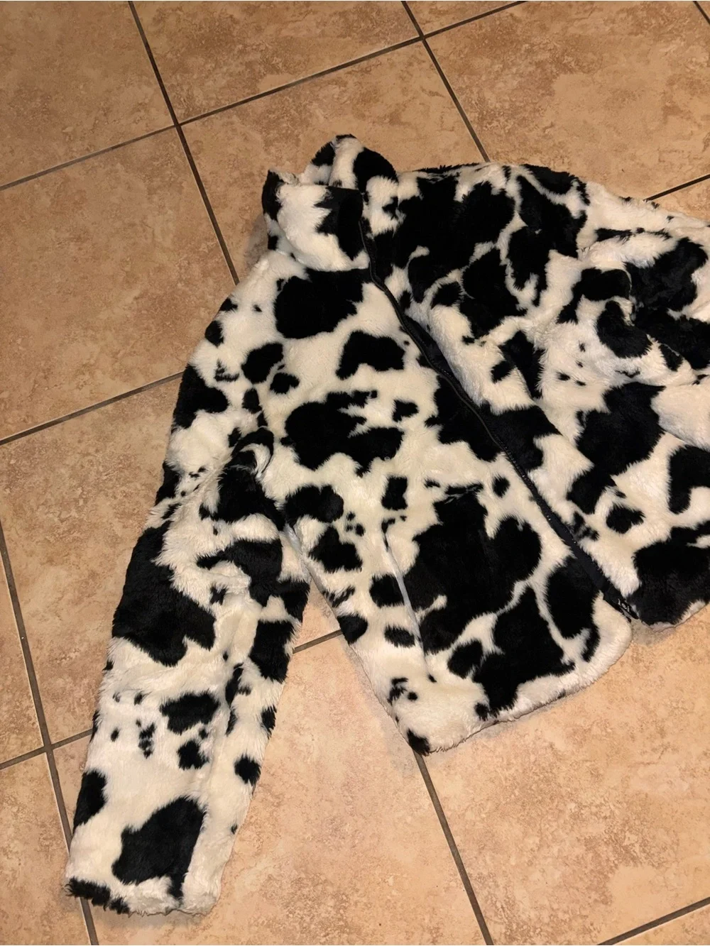 lei Black & White Faux Fur Cow-Print Puffer Jacket